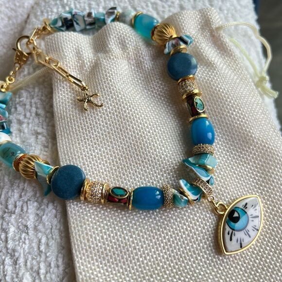 Handmade Natural Stones Evil Eye Necklace, MADE IN TURKEY‎ - Picture 4 of 6